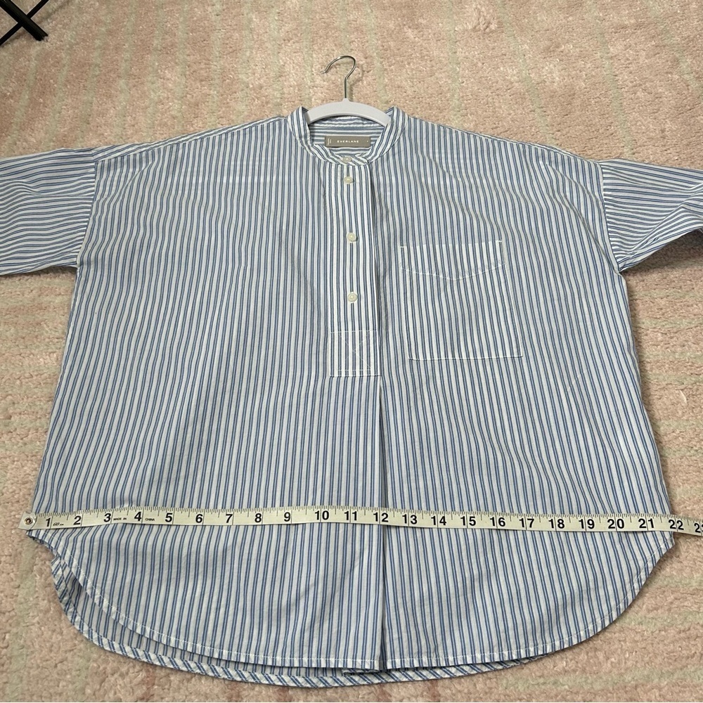 Everlane Soft Cotton Popover Shirt Blue White Stripe Size 2 Office Business - Picture 7 of 9